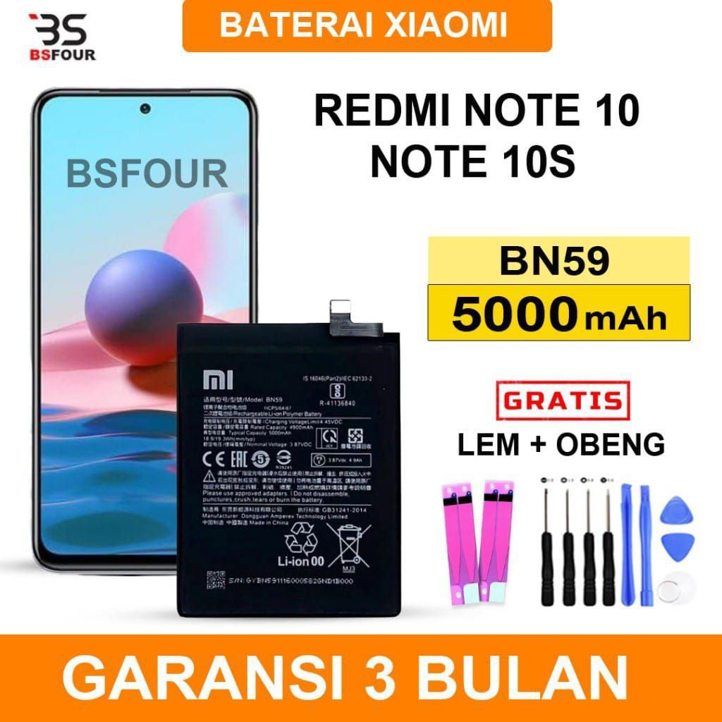 BATRE BATERAI BN59 HP XIAOMI REDMI NOTE 10 REDMI NOTE 10S ORIGINAL GERATIS OBENG 8IN DAN LEM BATRE