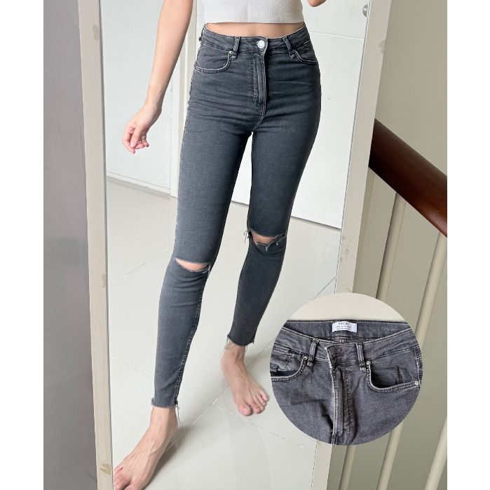 BERSH GREY RIPPED JEANS JEGGING [PRELOVED CELANA WANITA JT]