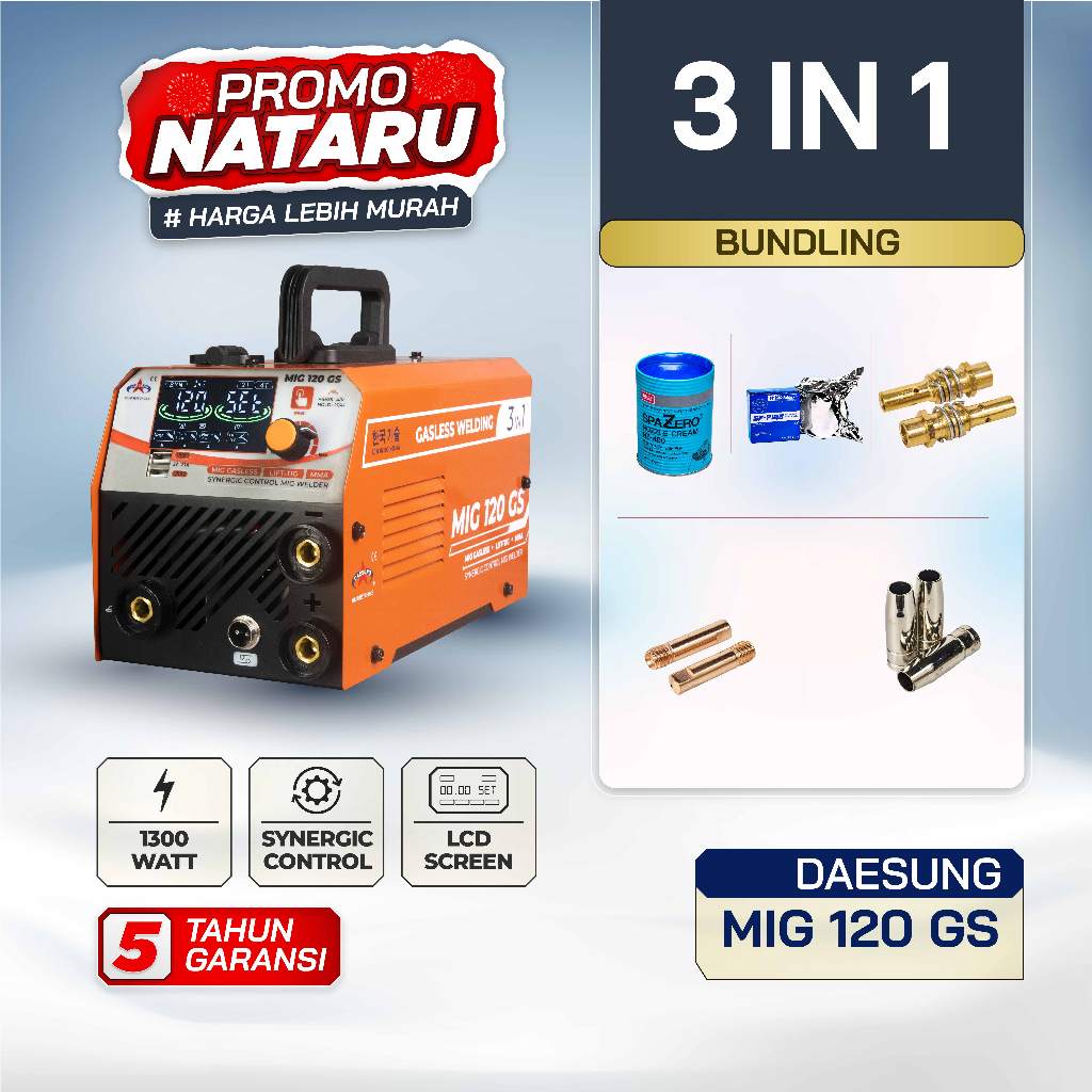 Mesin Las Daesung MIG 120 GS Flax Cored FCAW Tanpa GAS CO2 Lift TIG Argon