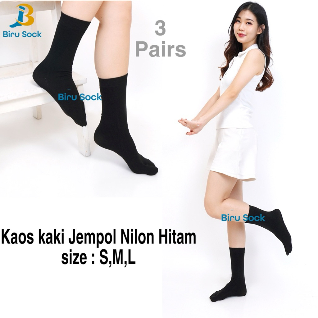 ( 3 Pasang ) Kaos Kaki Jempol Hitam Polos Dewasa/Kaos Kaki Jempol Wanita Muslimah/Kaos Kaki Wanita J