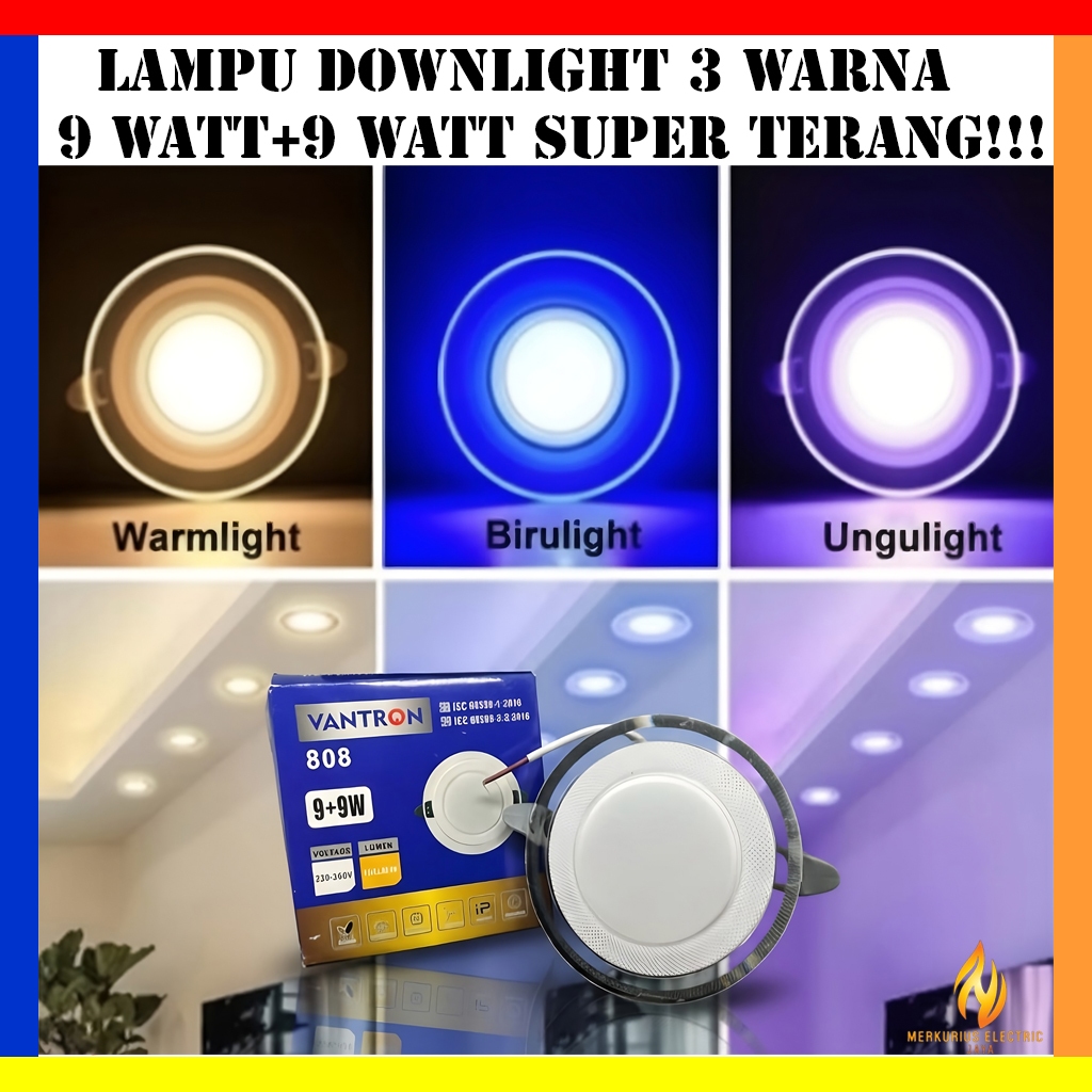 Lampu LED Downlight 9W + 9 Watt 3 Warna Vantron / Lampu Downlight 3 Warna / LED Panel 3 Warna / LED 