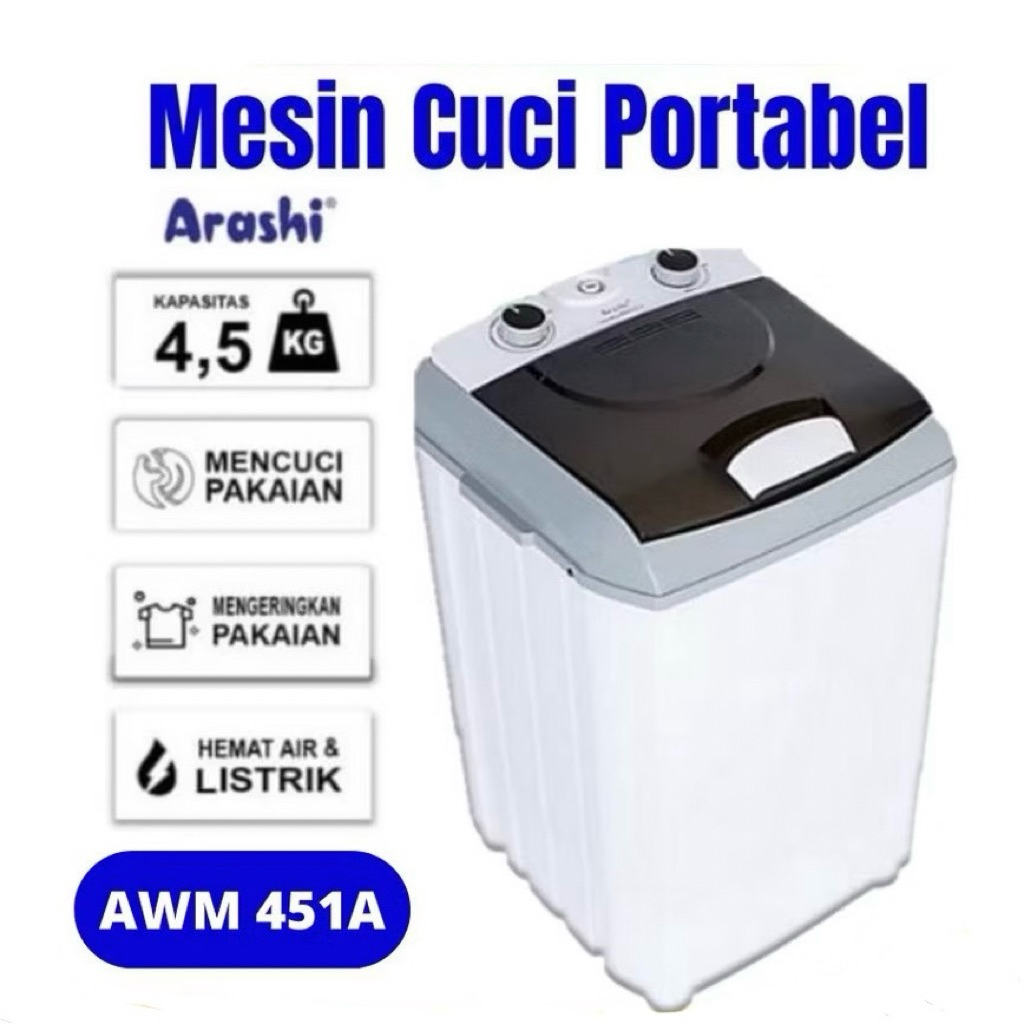 Mesin Cuci Portable Mini ARASHI AWM 451A (Bekas) / Second