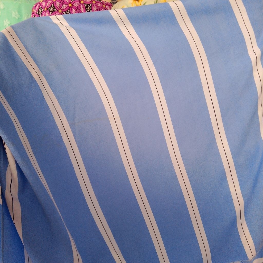 Kain Katun Rayon Viscose Motif Garis Salur Biru Premium - Bahan Meteran Adem Untuk Gamis Tunik Homey
