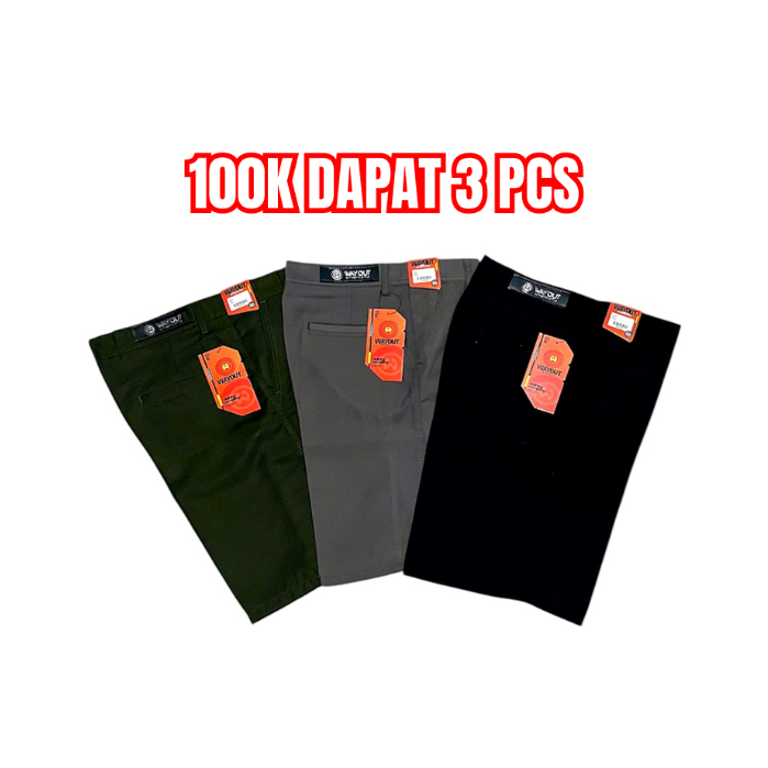 100RIBU DAPAT 3 PCS Celana Chinos Pendek Pria Polos Tidak Melar Santai