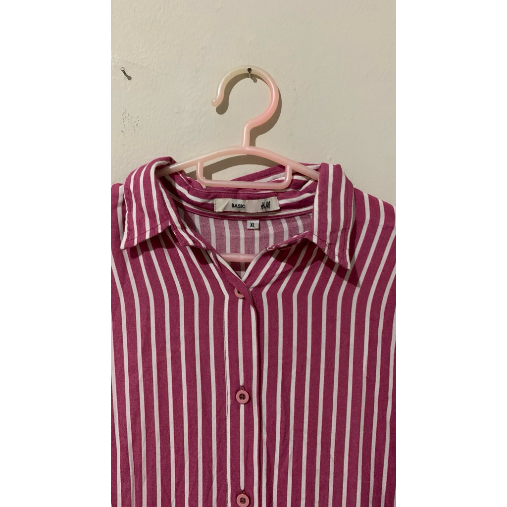 kemeja salur pink