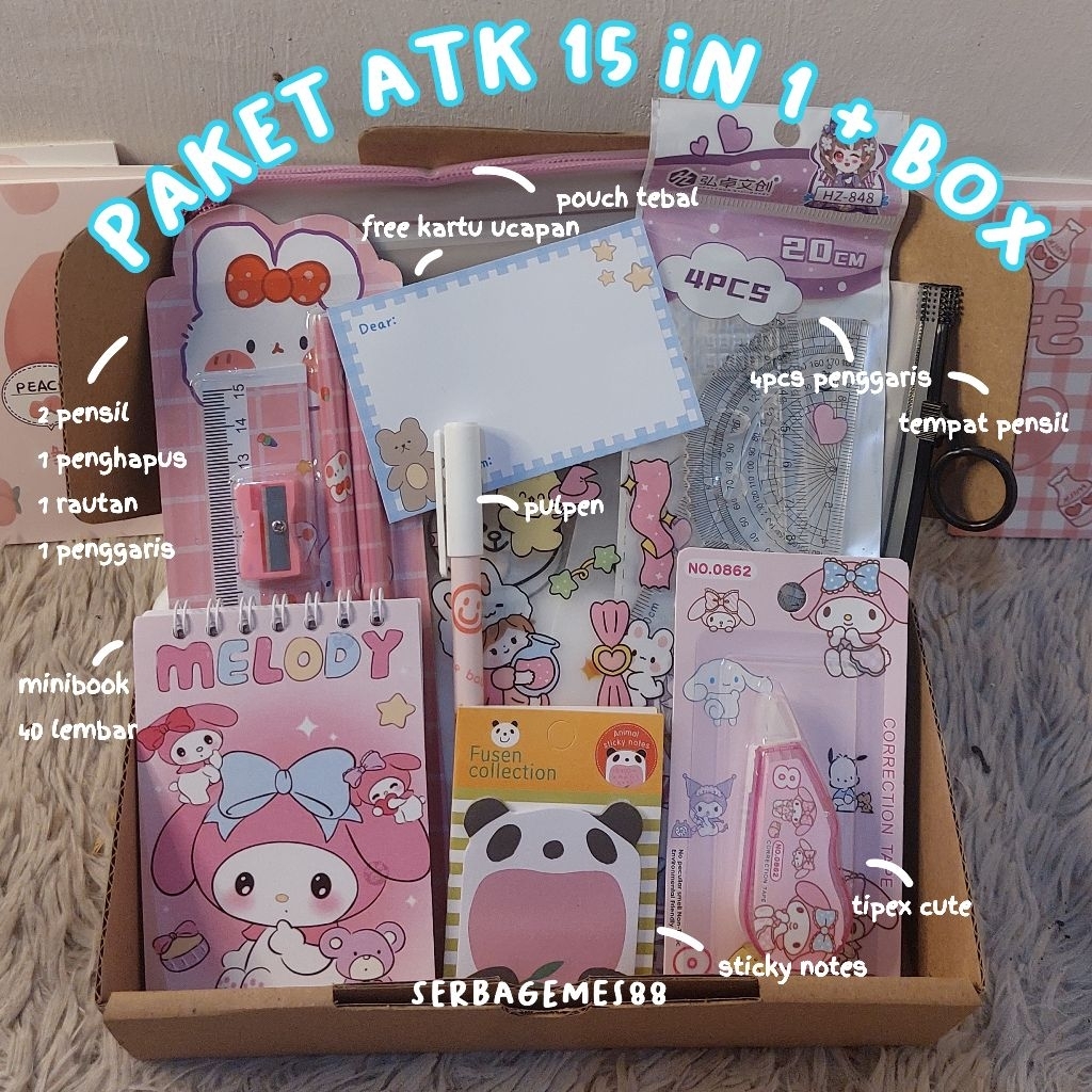 serbagemes88 - ALAT TULIS SET 15 IN 1 LENGKAP / STATIONERY UNTUK  PERLENGKAPAN ALAT TULIS / PAKET SO