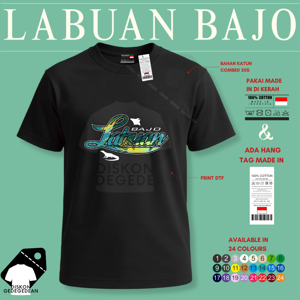 Diskongedegedean Kaos Souvenir Labuan Bajo Baju Tshirt Oleh Oleh Kota Indonesia Labuan Bajo Dewasa A