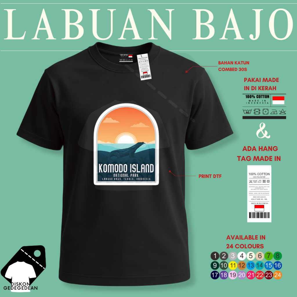 Diskongedegedean Kaos Souvenir Labuan Bajo Baju Tshirt Oleh Oleh Kota Indonesia Labuan Bajo Dewasa A