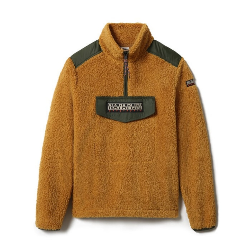 Napapijri Men’s Trentino Half Zip Fleece Fleece Jacket Original Pria Sherpa Fleece Musim Dingin Lemb
