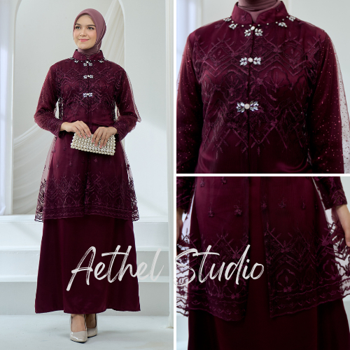 Aruna Outer Tunik Cardigan Brokat Brodir | Outer Kondangan Tunik Lebaran Payet Lengan Panjang