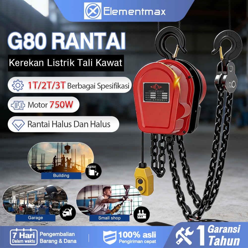 Elementmax Rantai Elektrik Hoist 750W 1Ton 2Ton 3Ton Angkat 6M Rantai Terbalik Lift Kecil / Kecil De