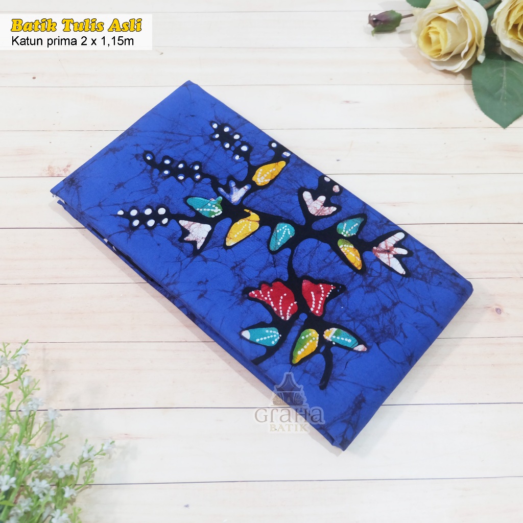 KAIN BATIK TULIS ASLI BAHAN KATUN PREMIUM WARNA BIRU