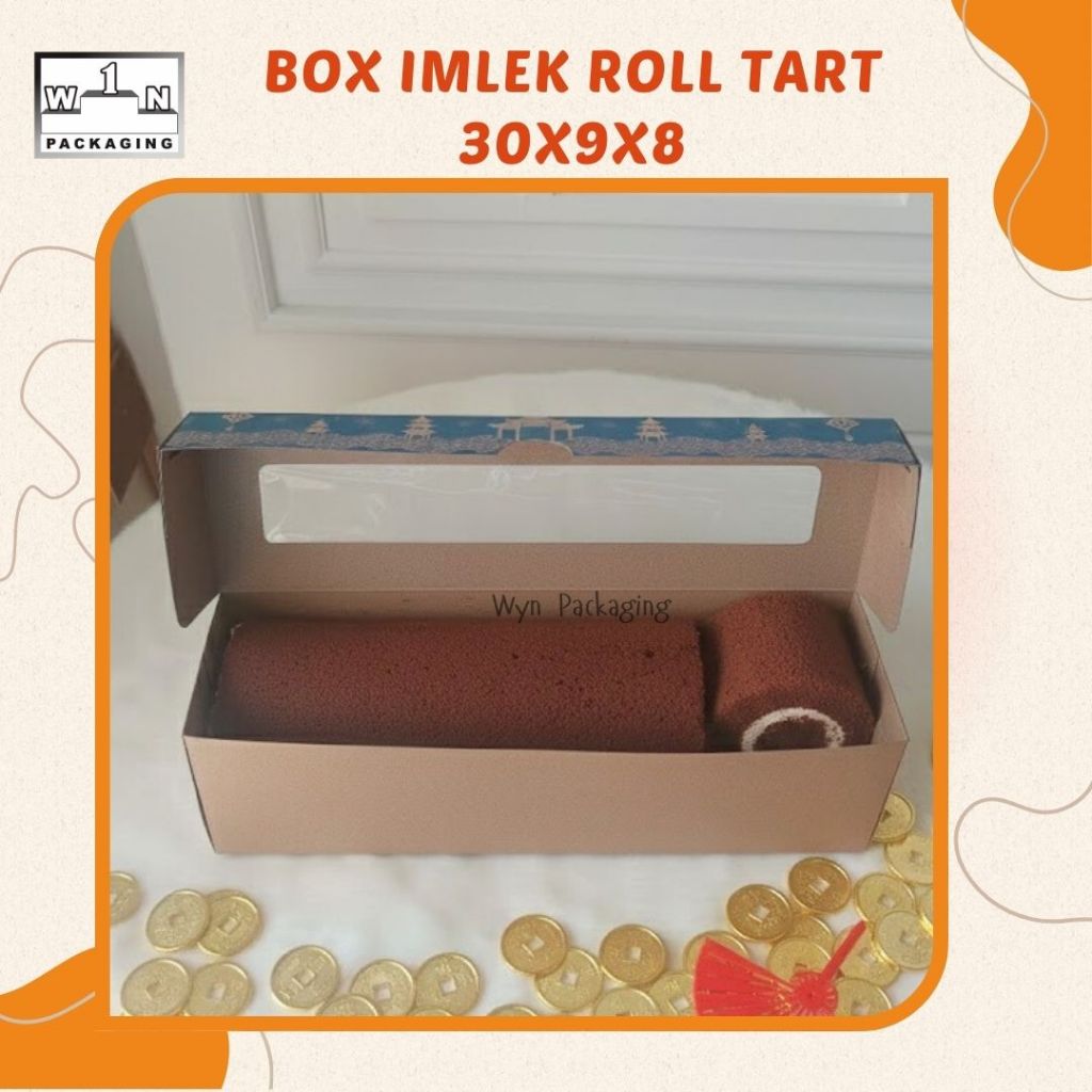Box Imlek Roll Tart 30x9x8 cm | Kotak Kue Gulung Imlek | Packaging Kue Chinese New Year