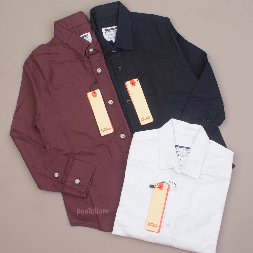 EZIO KIDS KEMEJA ANAK LAKI LAKI LENGAN PANJANG HITAM PUTIH PREMIUM BRANDED ORI ANAK TANGGUNG