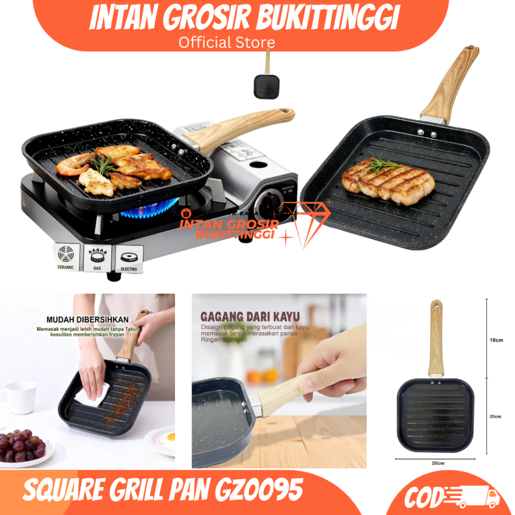 Square Grill Pan Anti Lengket | Wajan Panggang Kotak Serbaguna Untuk Daging BBQ Kompor Gas