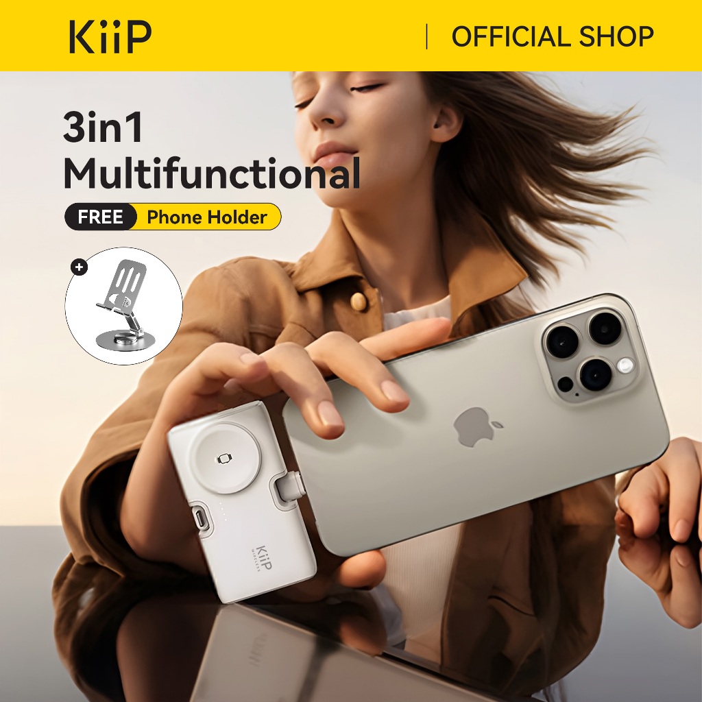 KiiP Power Bank Mini 3in1 Built In Cable Lightning Type C Iwatch Powerbank Fast Charging