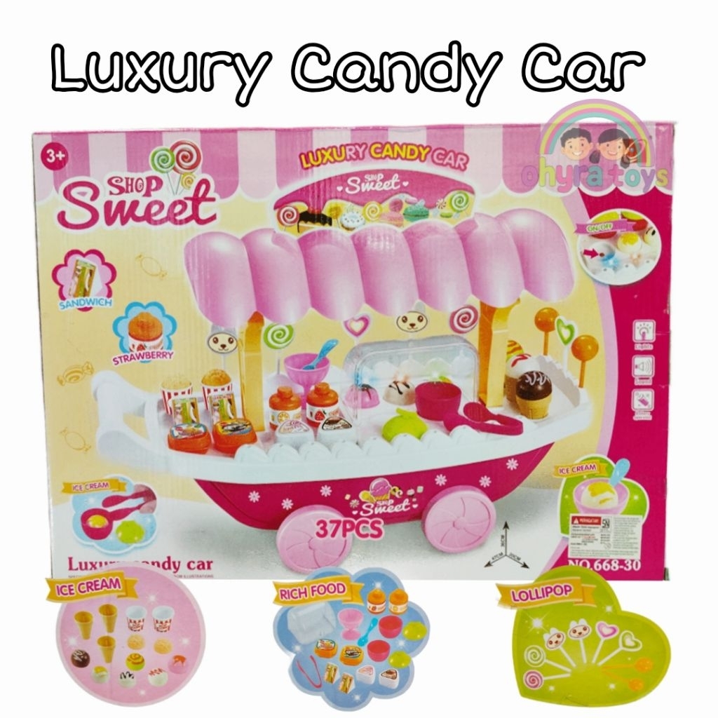 Mainan Anak Luxury Candy Car Gerobak Es Krim Lampu Musik Gerobak Dessert