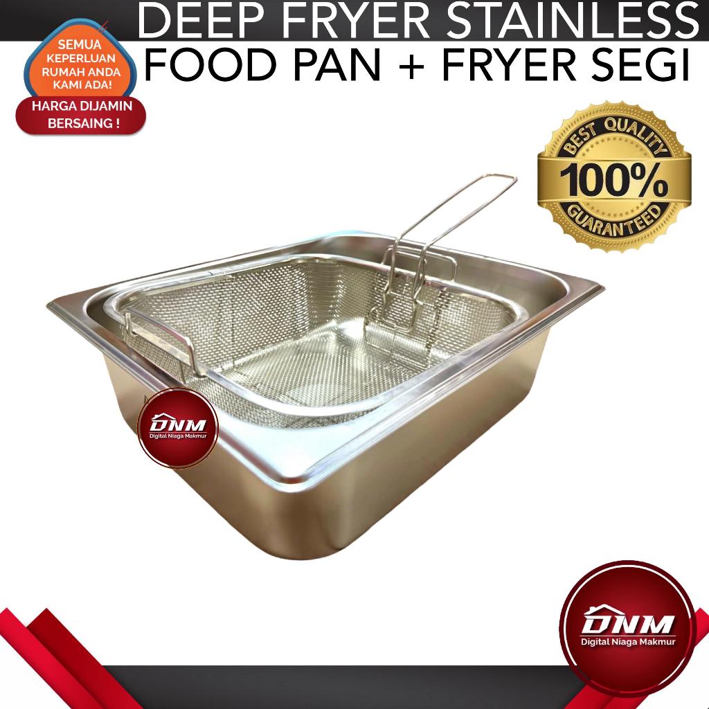 Wajan Kotak Segi + Fryer Penggorengan Kentang Nugget Daging Ayam Deep Fryer Food Pan Stainless Steel