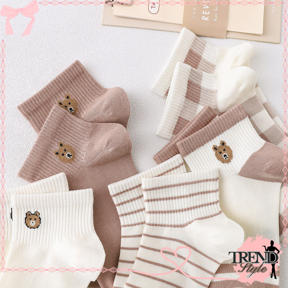 TrendStyle_ KS121 Kaos Kaki Pria Wanita Motif Beruang Kaos Kaki Pendek Bear Ankle Socks Unisex  Y365