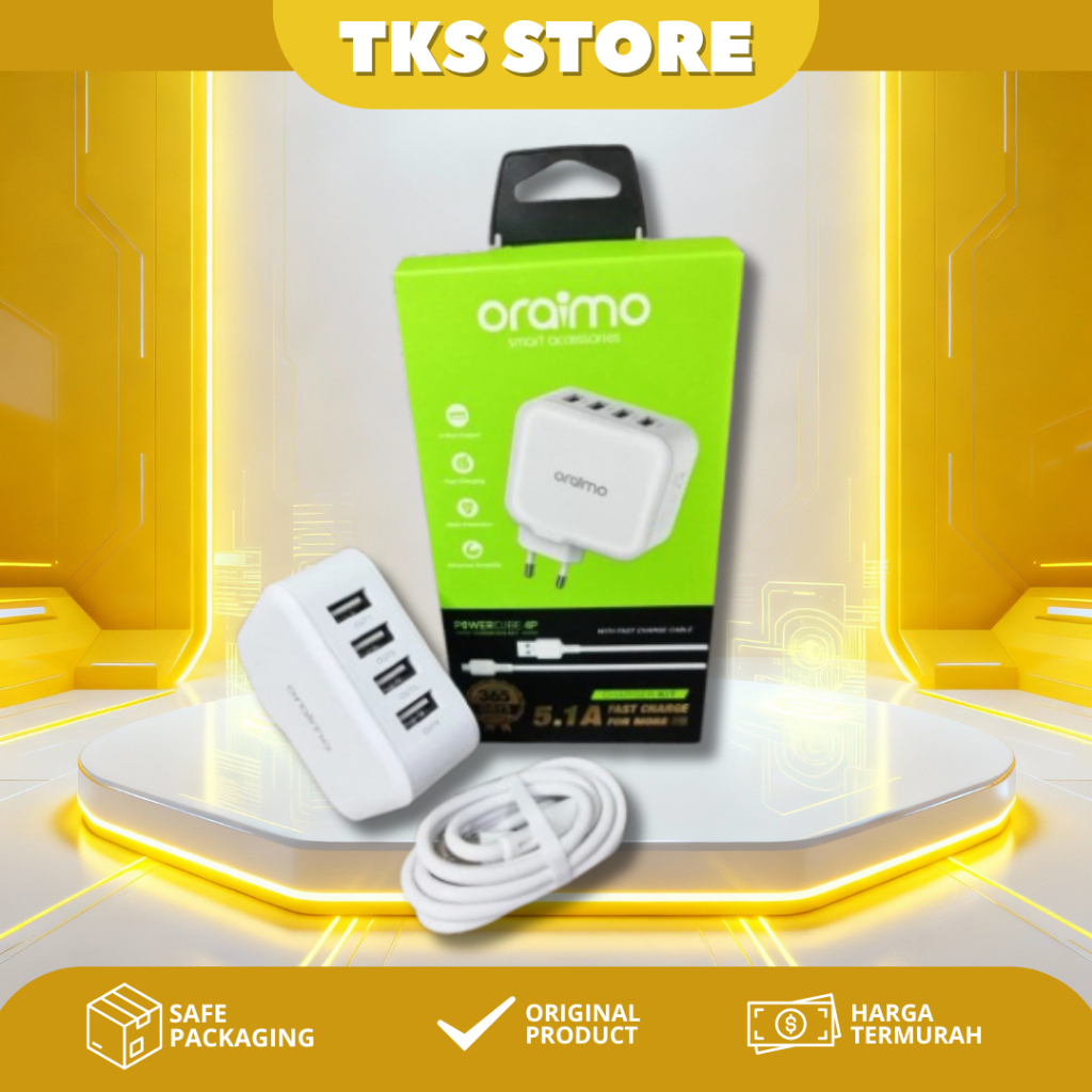 CHARGER ORAIMO 4 USB PORT + MICRO USB CABLE 1M OCW-E81F / GARANSI 365 DAY
