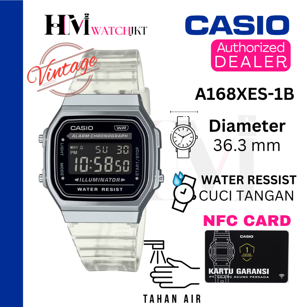 CASIO A168XES-1BDF Jam Tangan Unisex Original Digital Antiair A168XES-1B A168