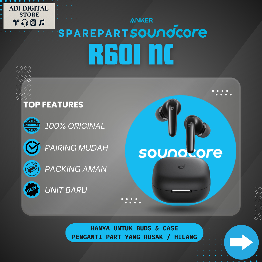SPAREPART SOUNDCORE ANKER R60i NC | Buds Kiri | Buds Kanan | Case Charger | Original Baru