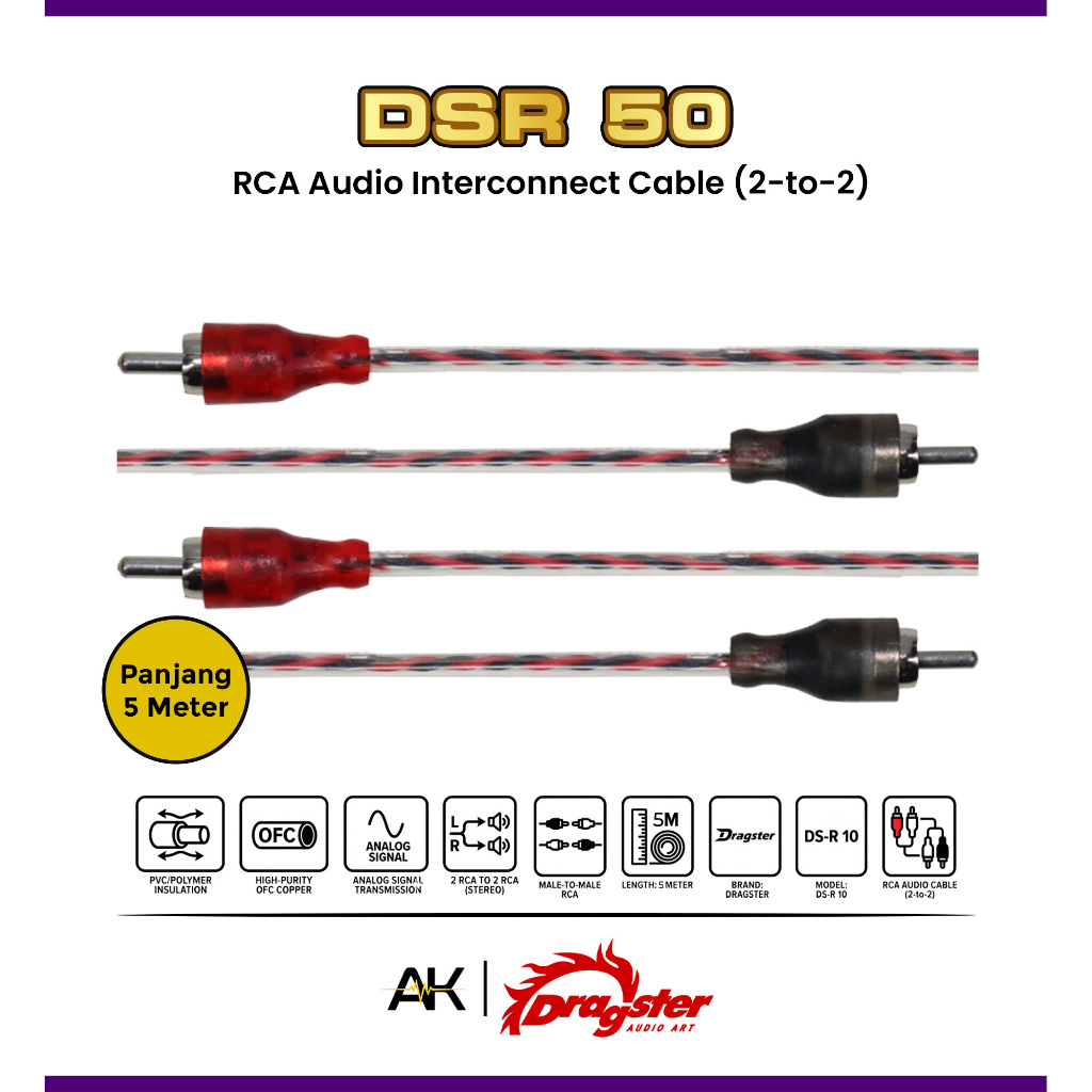 KABEL RCA 5 Meter DRAGSTER DSR 50 2R - 2R Male-Male