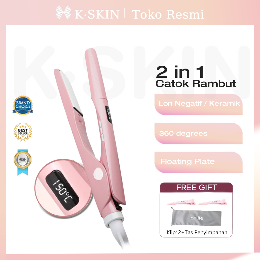 K.SKIN Mini Catokan Rambut Catok Rambut Curly 2 In 1 Portable Travel Hair Straightener