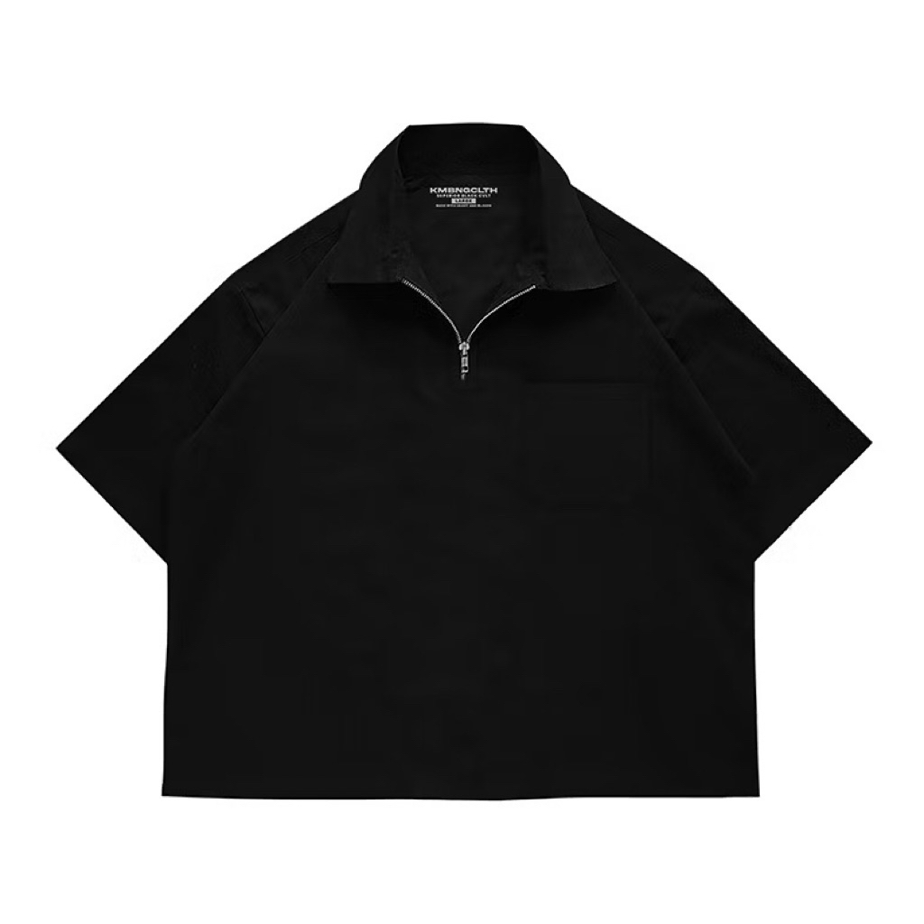 BTCHSE KEMEJA HITAM HALFZIP POLO POLOS HITAM BOXY SKENA