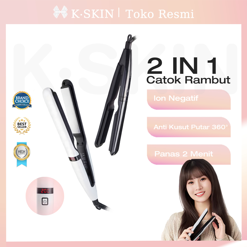 K.SKIN Catokan Wireless Portable Cordless Catok Rambut Multifungsi Catok Lurus Dan curly 2in1