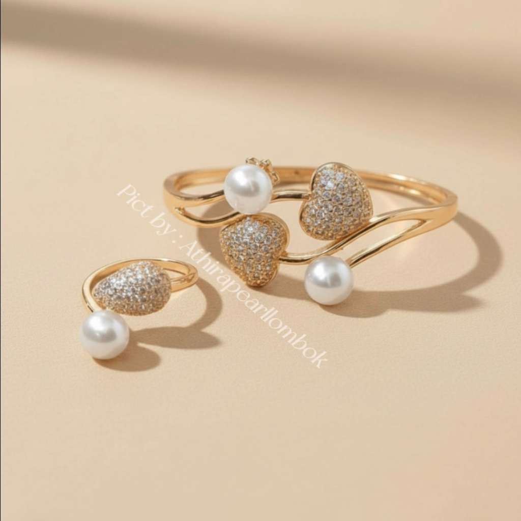 Set lapis emas mutiara lombok asli bersertifikat Mutiara asli bersertifikat Aksesoris fashion mutiar