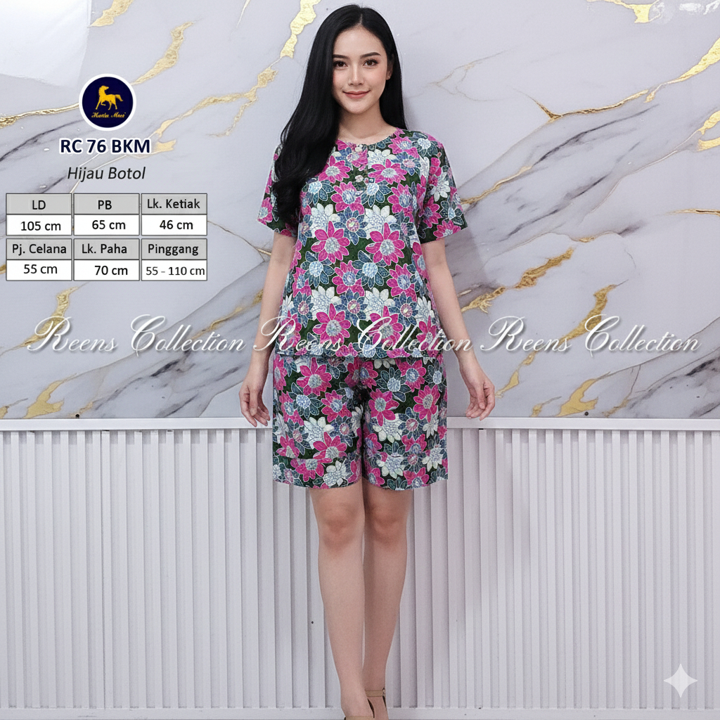 Batik Kuda Mas Setelan RC 76 LD 105cm | Piyama Wanita Setelan Celana Pendek Lengan Pendek Busui