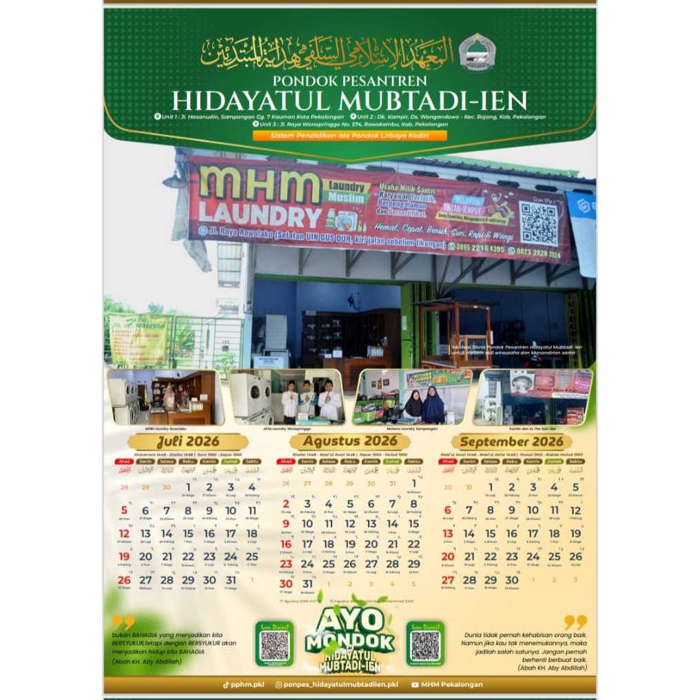 kalender PP Hidayatul Mubtadi ien per satuan