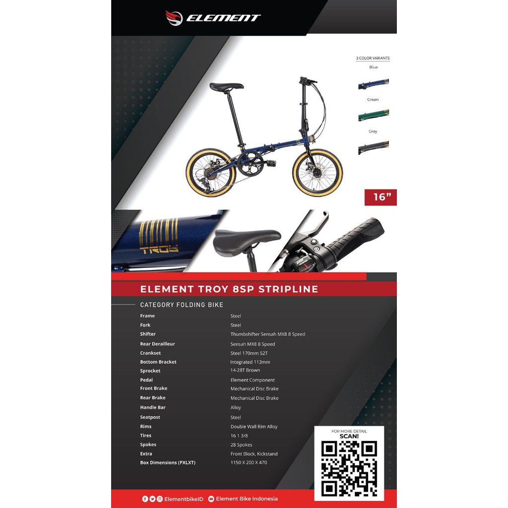 Sepeda Lipat Folding Bike ELEMENT TROY Stripline 16"