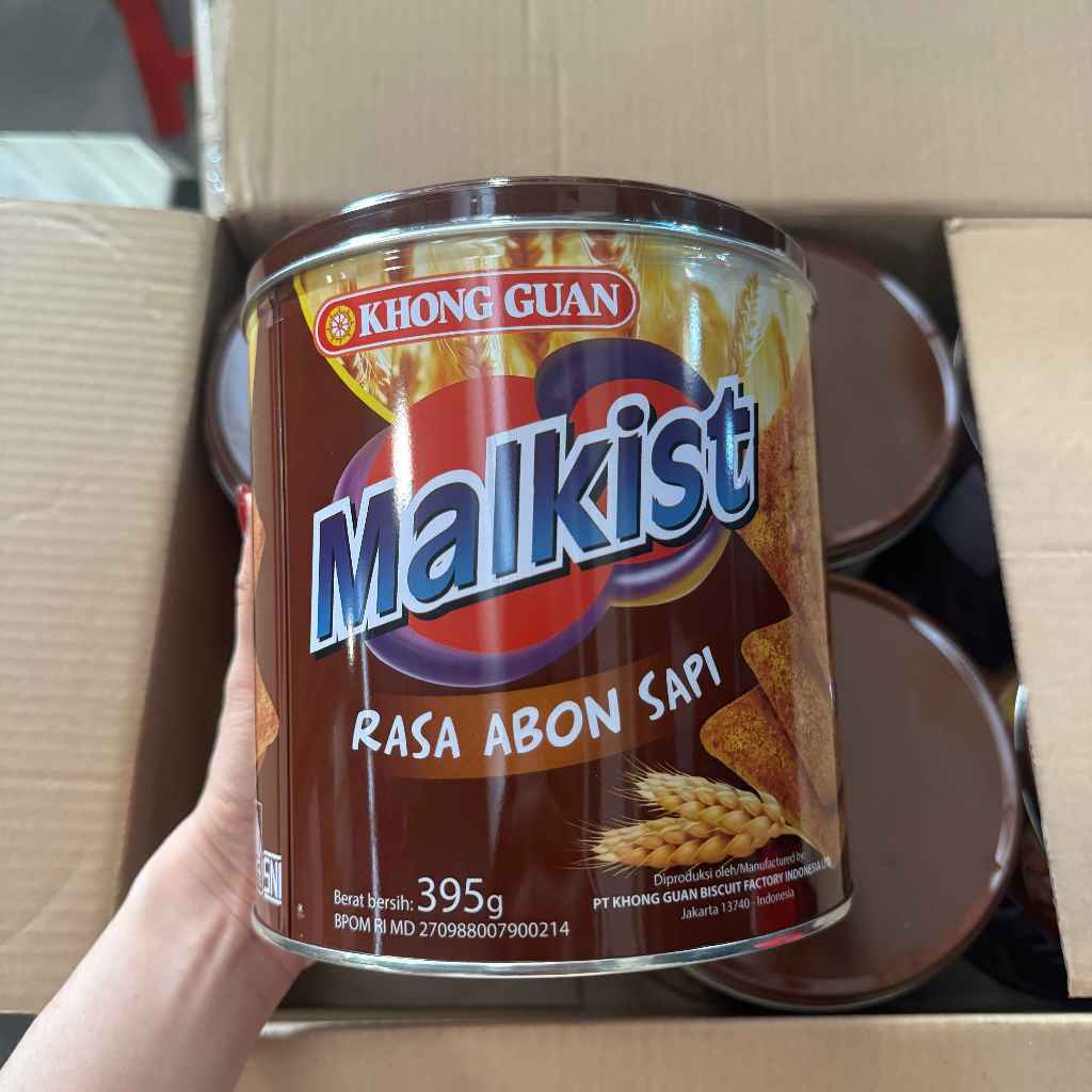 Malkist Abon Sapi 395 gr kaleng / Khong guan malkist abon sapi 395 gr kemasan kaleng snack jajanan l