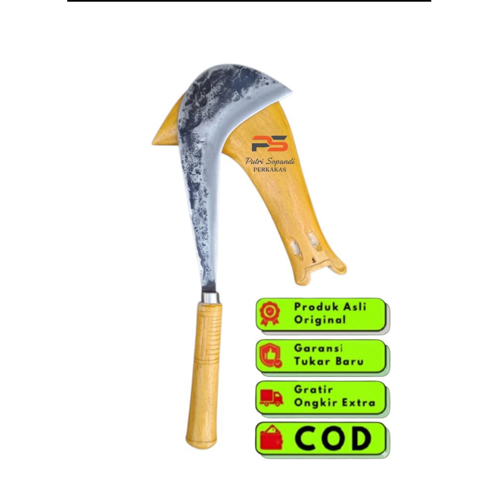 Gaet Serangka Ukir l Sabit Kebun [ PREMIUM ] Baja Per - Babat Ranting & Rumput Rawa Multifungsi SIAP