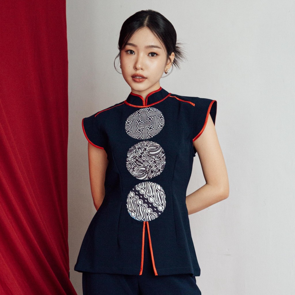 Melvee Batik - Yujie Top - Rui Hua Collection - Atasan Baju Imlek Navy Wanita Terbaru Kekinian