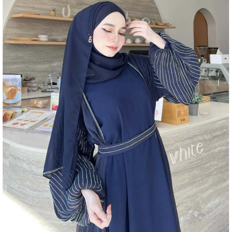 ABAYA DUBAI/ ABAYA MURAH/ GAMIS LEBARAN INNER OUTER CREAM