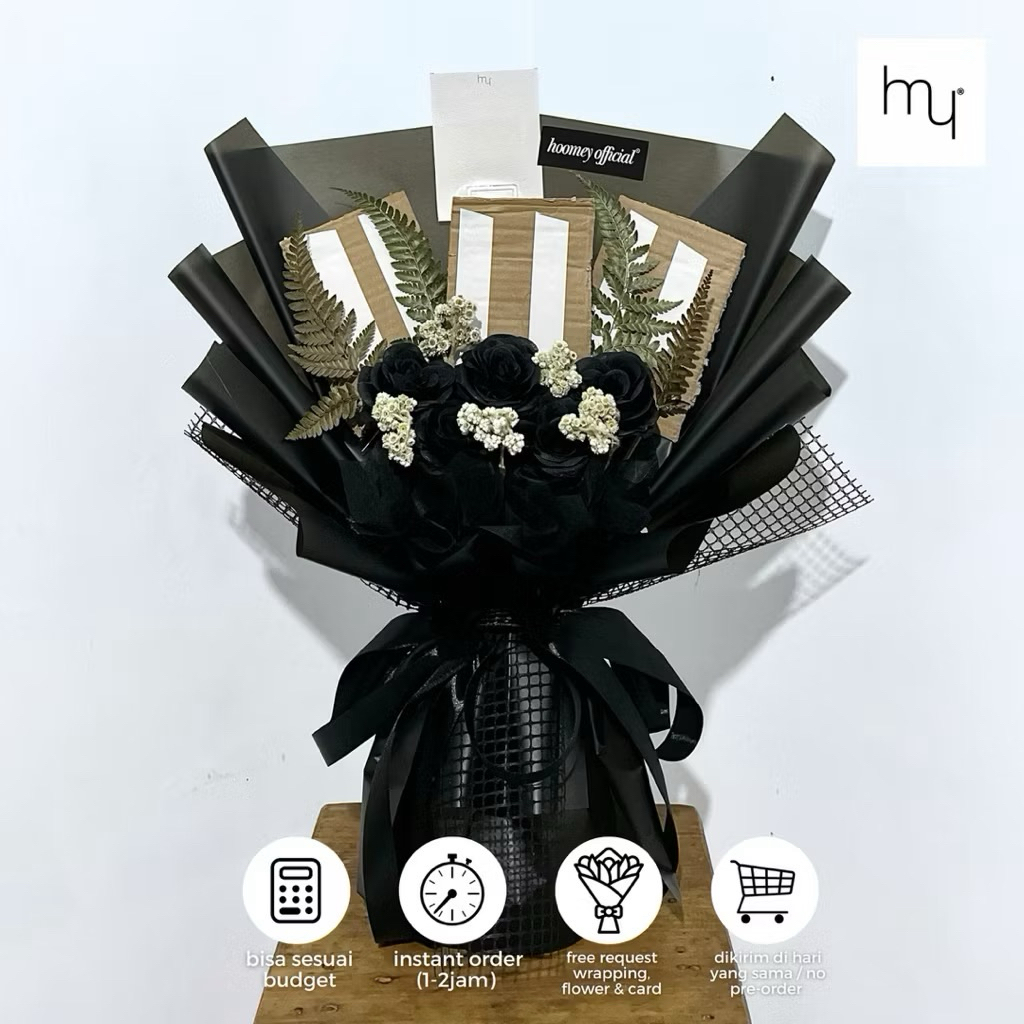 HOOMEY - Bouquet Bunga Mawar Hitam Include Slot Diecast Hotwheels | Buket Bunga Artificial