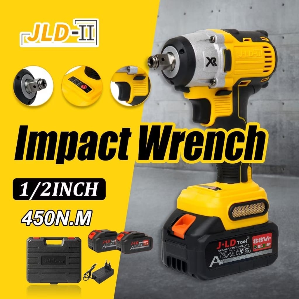 JLD - II Brushleaa Impact Wrench 450NM Cordlesa Bor Impact Baterai Kunci Pas Listrik Untuk Baut Mobi