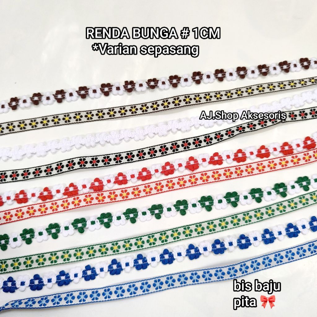 RENDA BORDIR  MELATI KECIL , RENDA BUNGA 1 CM  KATUN 2CM PER PCS