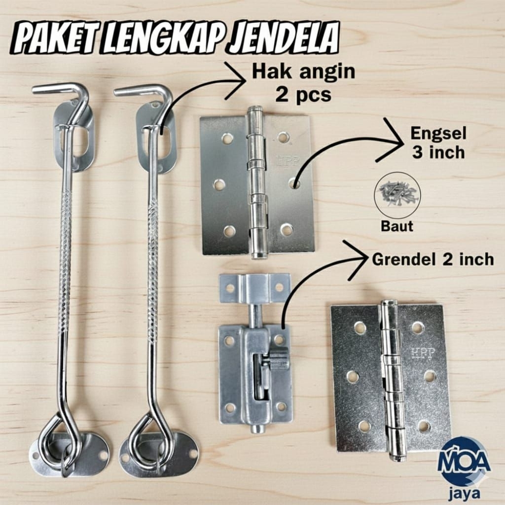 Fullset Engsel Jendela 3inchi HPP-Penahan Jendela Hak angin-kunci slot grendel jendela minimalis Eko