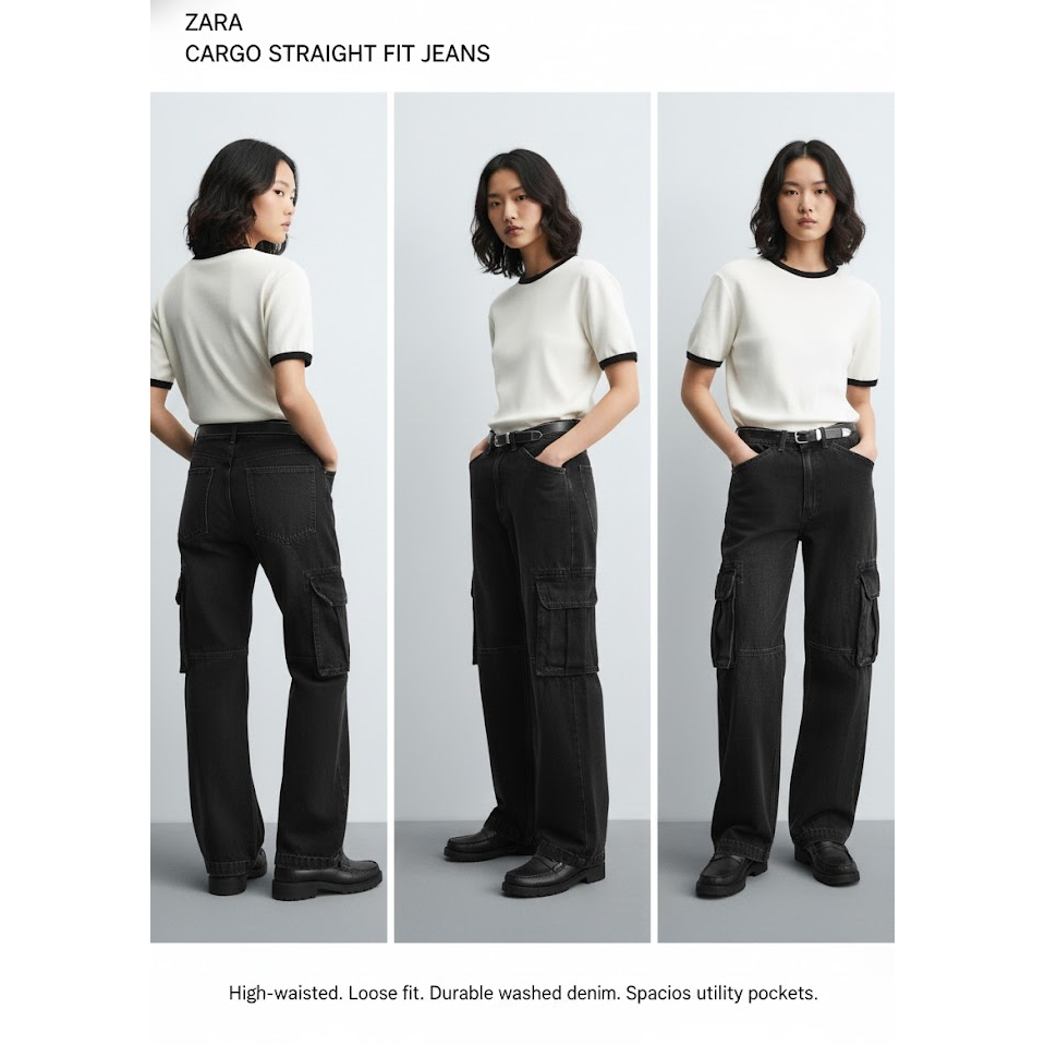 Zara Cargo Pants Denim Black Straight Fit Jeans [vyloved preloved]