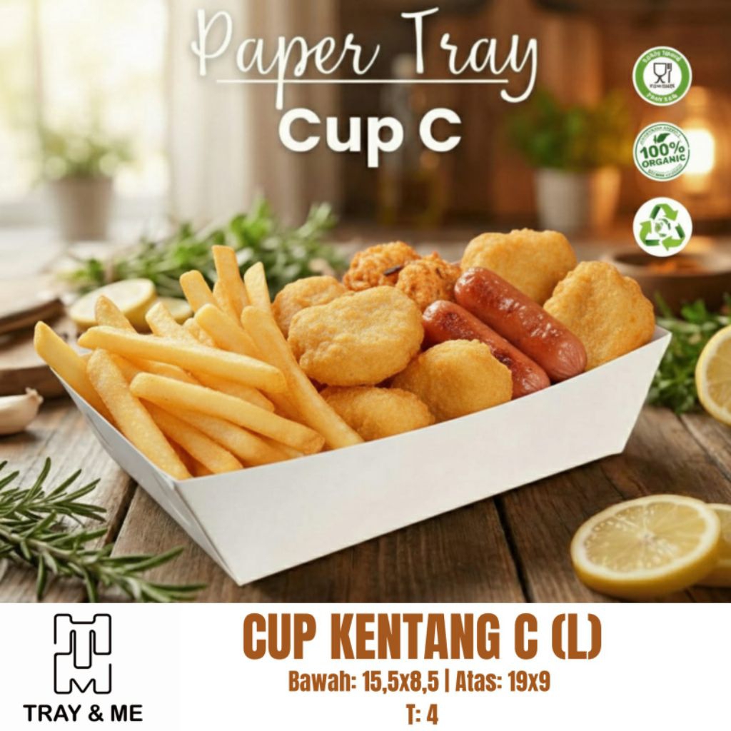 (100pcs) Cup Kentang Ukuran (L) Large | Kotak Cup Kentang C | Food Paper tray