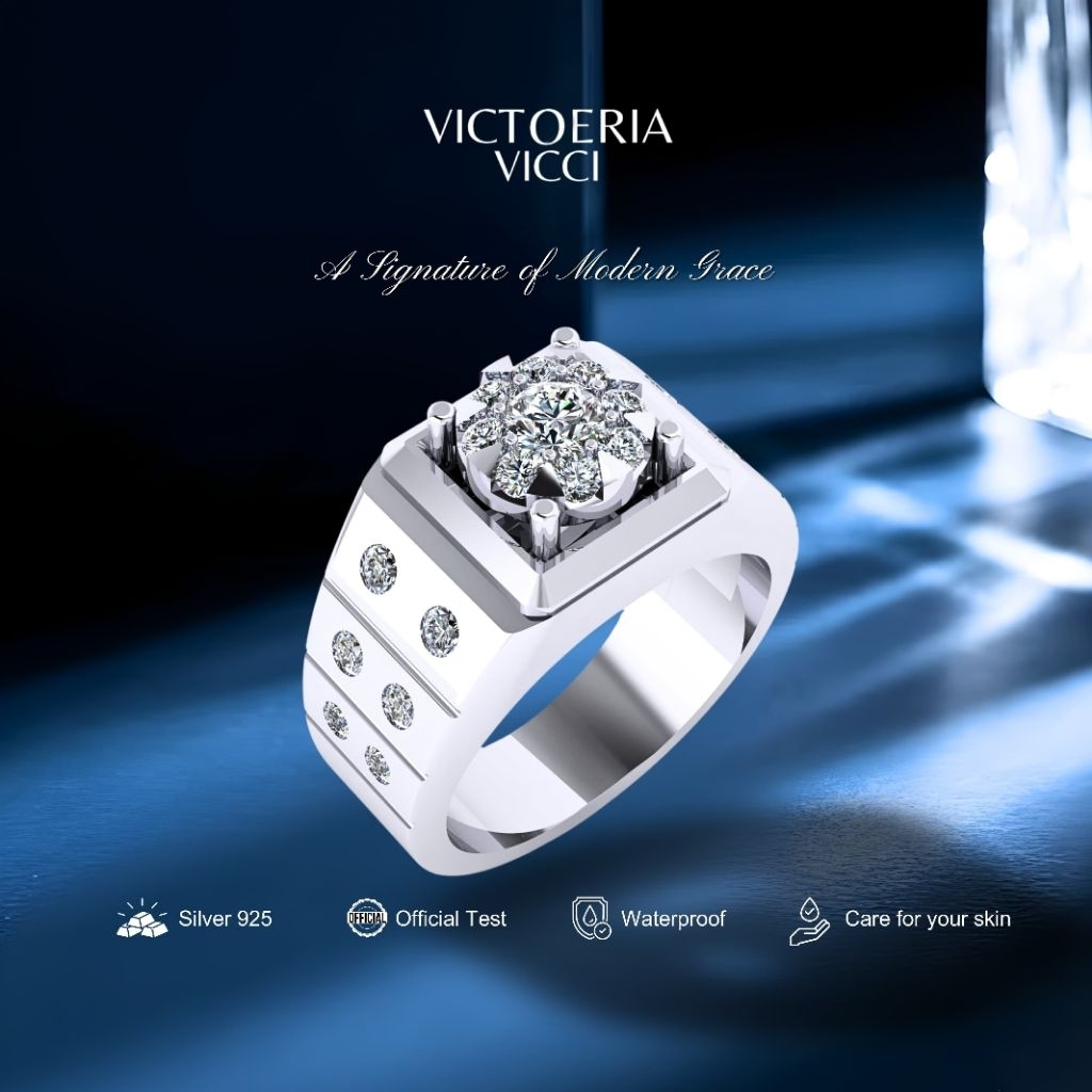 Victoeria Cincin Cowok Silver 925 Plating Emas putih