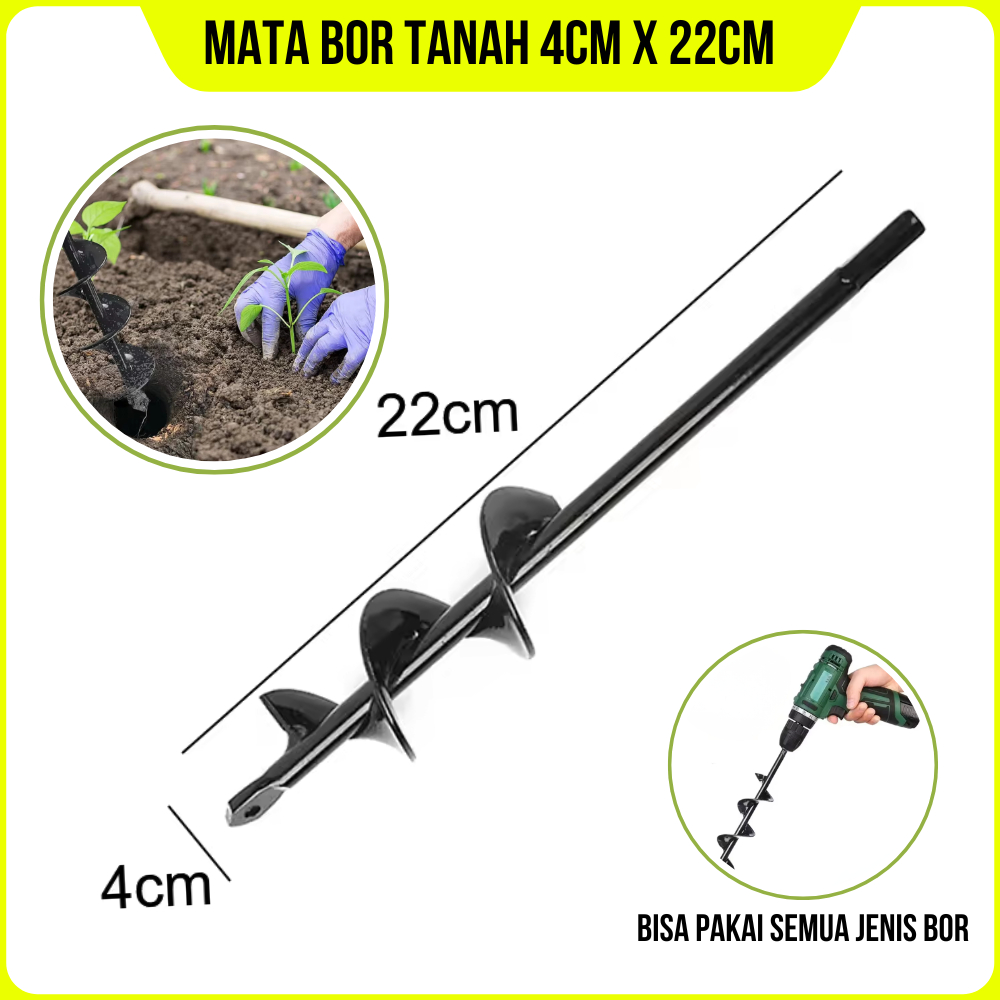 Mata Bor Tanah Kecil ukuran 4cm x 22cm Biopori Alat Pelubang Tanah Penggali Taman Kebun Auger Spiral