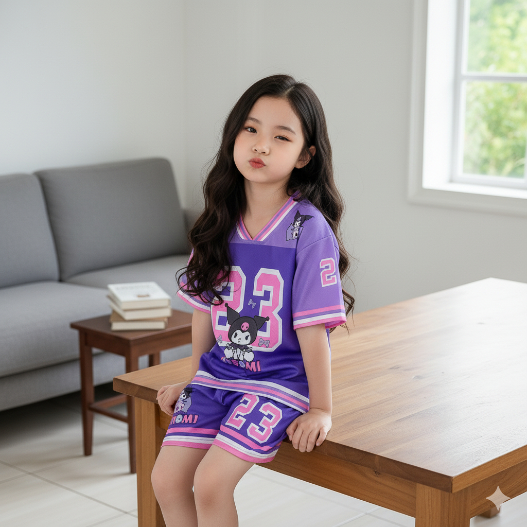 HK Setelan Jersey Untuk Anak 2-9 Tahun Motif  Kuromi  Bahan Jersey Premium