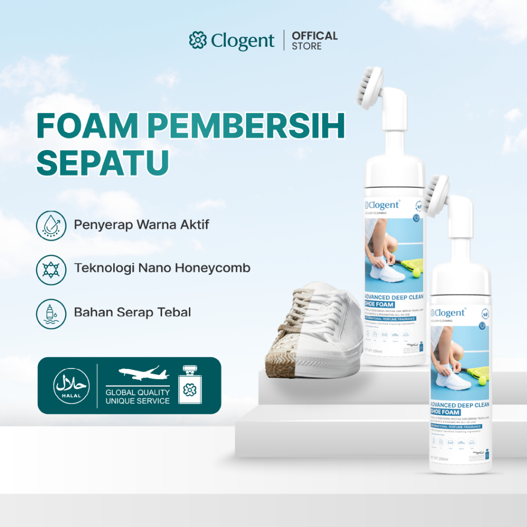 Clogent Foam Pembersih Sepatu Single Pack Paling Ampuh 10x Lipat Tanpa Air Foam Cleaner + Sikat 200m