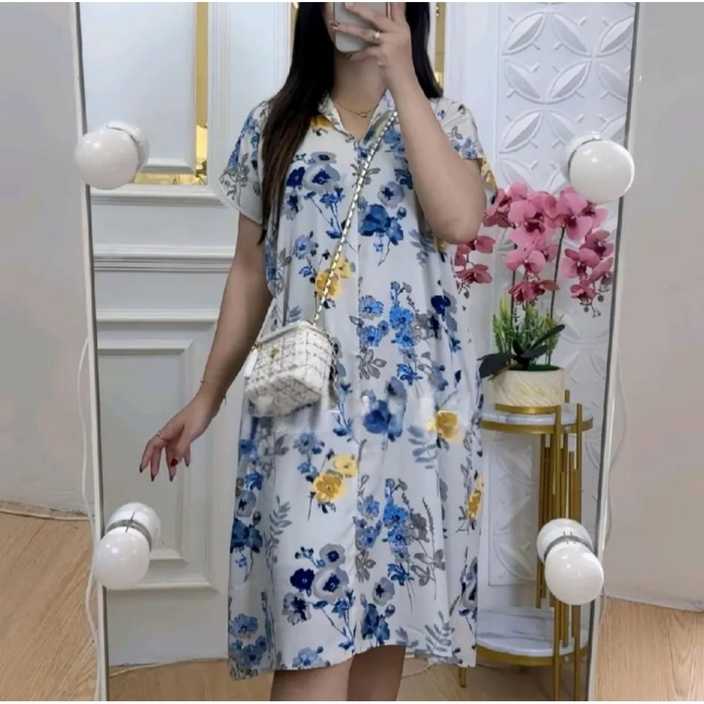 DASTER TIARA RAYON MOTIF BERSAKU DASTER KERAH V NECK JUMBO