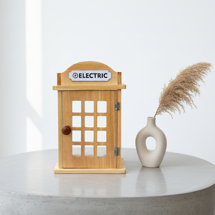 Kotak Meteran Listrik Kayu Natural Desain London - Box Token Listrik Estetik